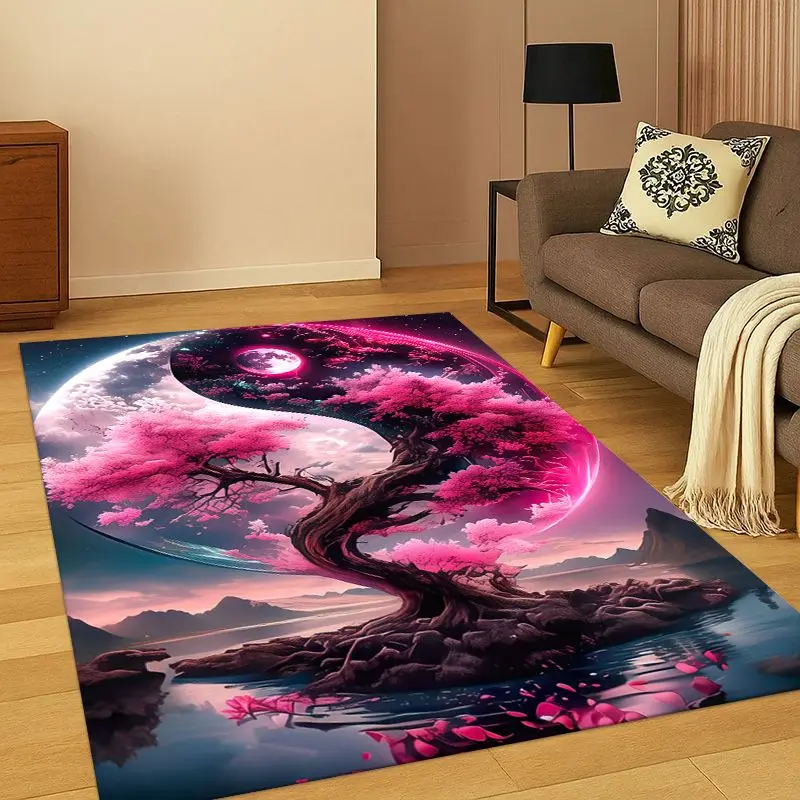 Yin Yang Symbol Chinese Tai Chi Carpet Rug for Bedroom Living Room Sofa Playroom Doormat Home Decor,Kid Game Area Rug Non-slip