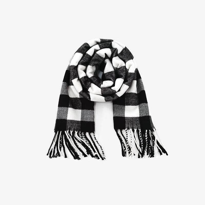Baby scarf fall and winter children's scarf boys and girls classic plaid scarf tassel lengthening section scarf winter