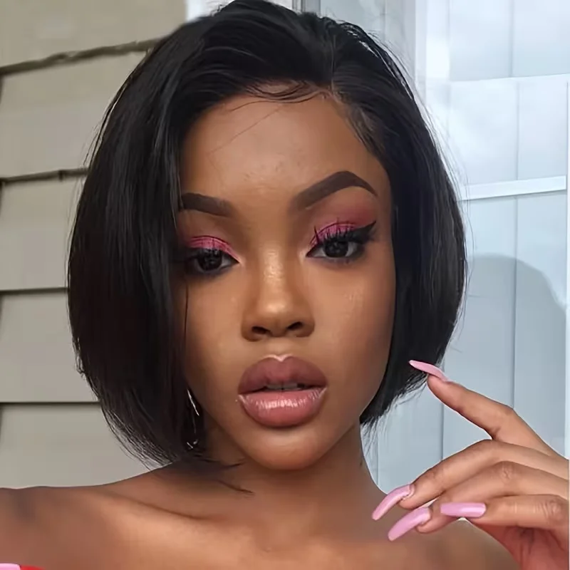 

Натуральные черные прямые 13x4 прозрачные кружевные фронтальные человеческие волосы Remy с стрижкой пикси короткий парик боб