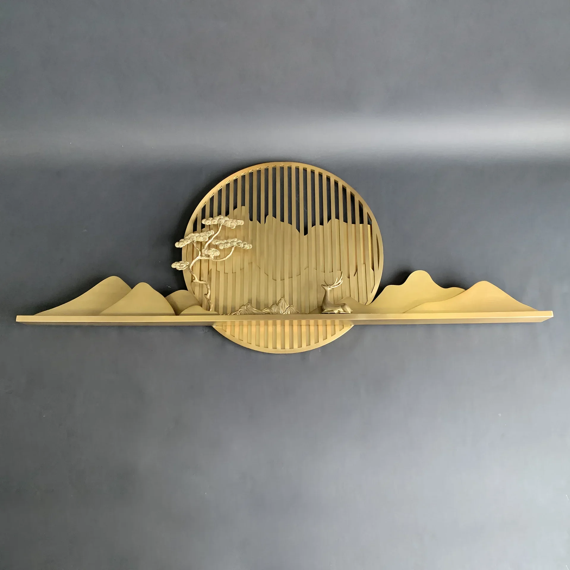 New Chinese-style living room sofa background all-copper decorative pendant tea room entrance wall hanging