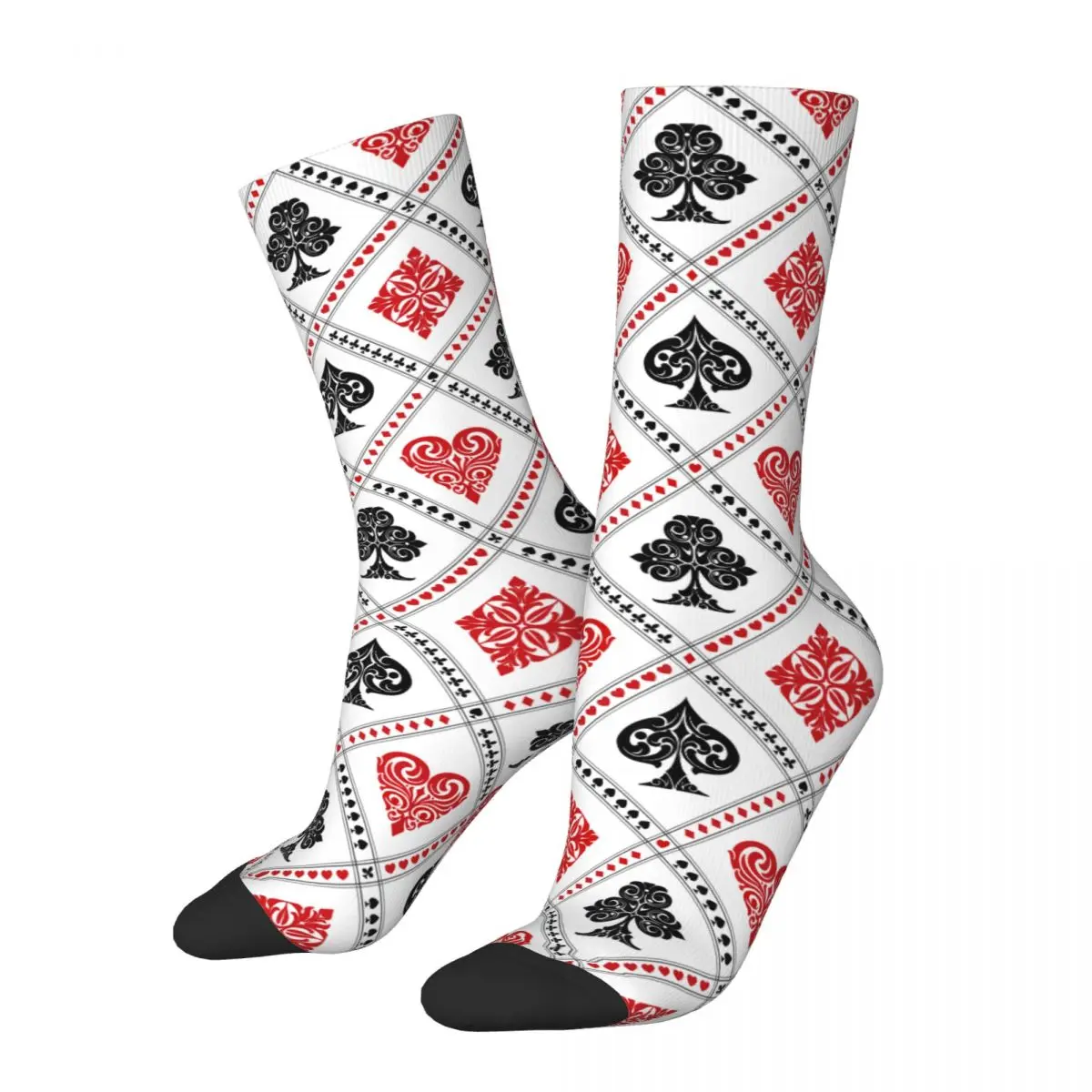 Happy Men's Socks Playing Cards Suits Seamless Pattern Vintage Hip Hop Casual Crew Sock Gift Pattern Printed