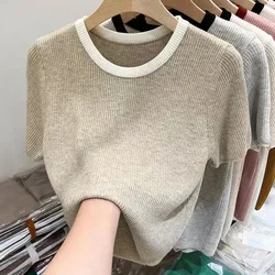 2024 Spring Summer New Short-sleeved Women Sweaters O-neck Slim Pullover Knitted Sweater Casual Clothes Pullovers Thin Knit Tops