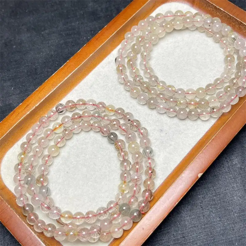 6MM Natural Colored Rutilated Quartz Triple Circle Bracelet Women Healing Gemstone Crystal Strand Lovers Jewelry Gift 1PCS image 2