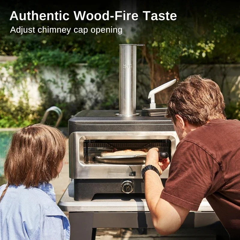 Outdoor Pizza Oven with  Rotating Stone, Wood Fired Pizza Maker, Safe Pellet Filling, Outside Kitchen, Cooking