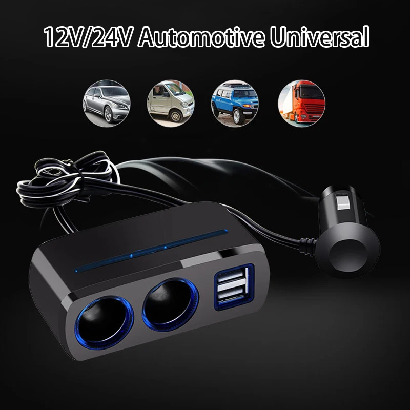 

12V/24V Car Universal 2-Hole Dual USB Car Charger 80W 3A One-in-two Car Charger Fast Charging Cigarette Lighter Auto Supplies