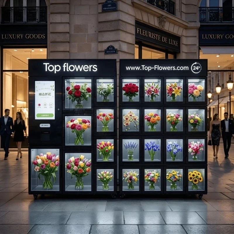 Smart Multi-Temperature Zone Refrigerated Showcase for Flowers 24 Lockers Remote Monitoring Cloud-Based Management