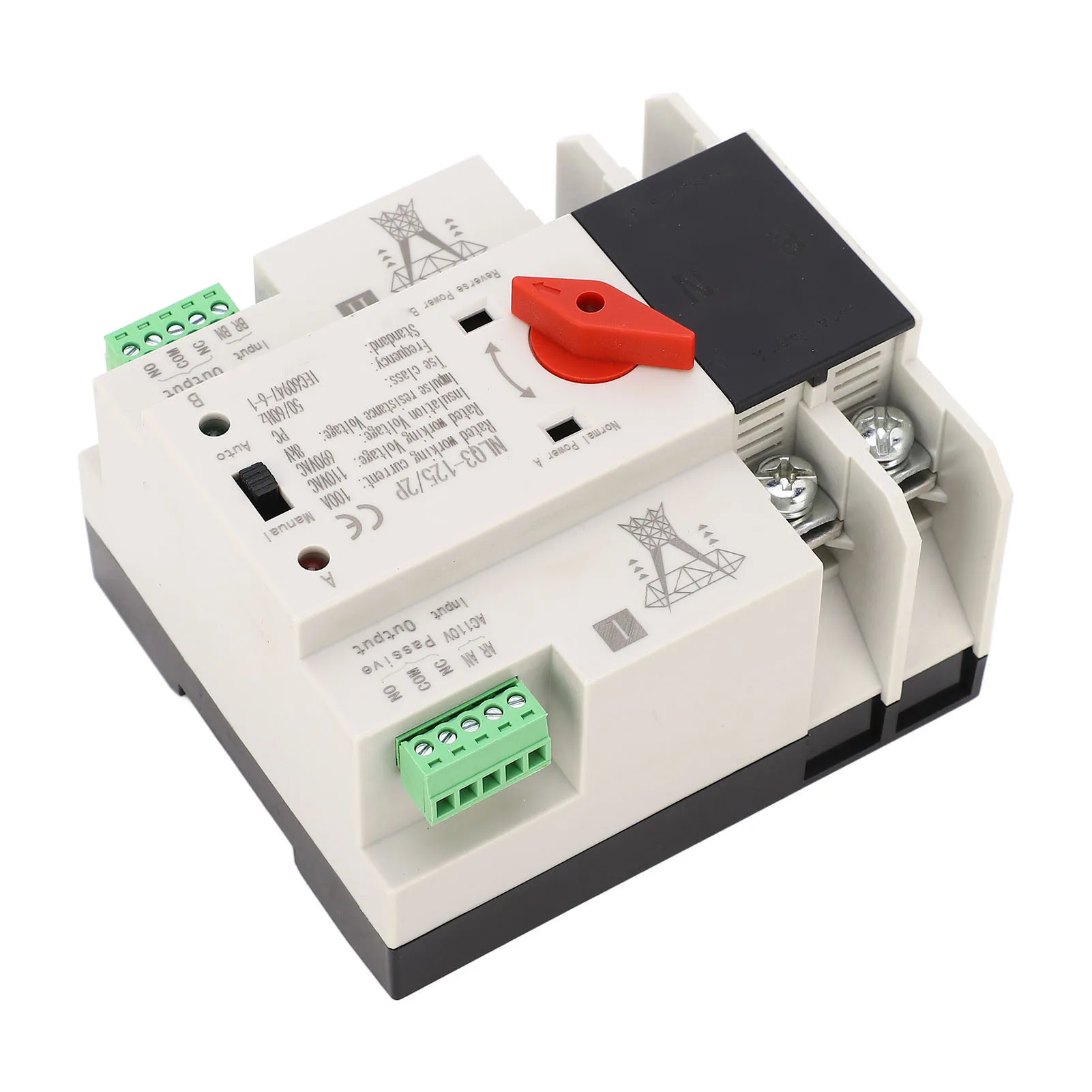AC110V 100A Dual Power Automatic Transfer Switch 35mm Rail Mounting 2P ATS Safe Protection Generator Transfer Changeover Switch