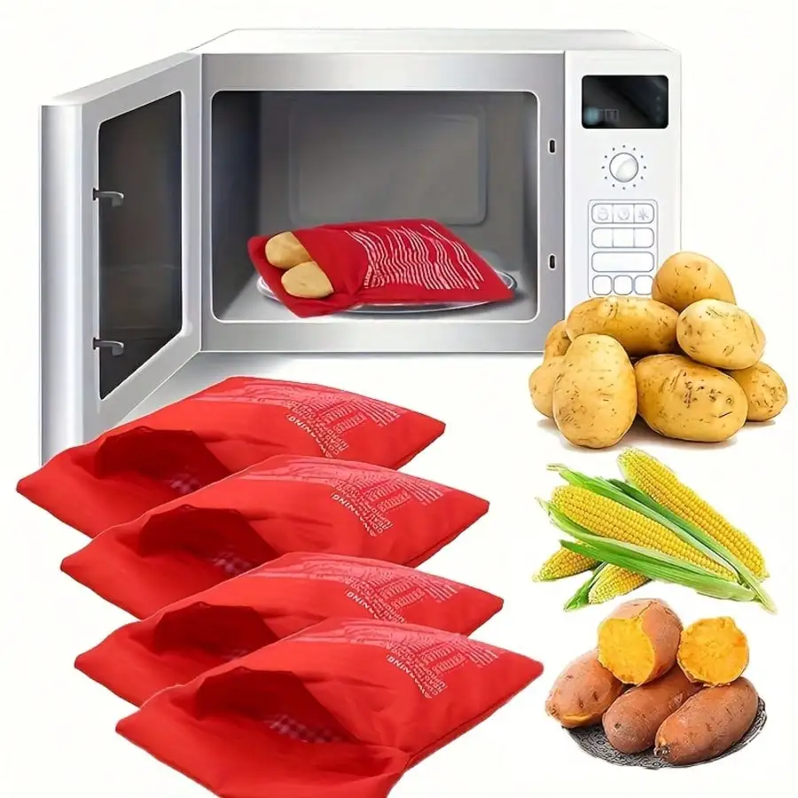 4er-Pack wiederverwendbare Mikrowellen-Kartoffelbeutel, schnelles Kochen, waschbare Mikrowellen-Kochbeutel, Aufbewahrungsbeutel geeignet für Kartoffeln, Süßkartoffeln, Mais und verschiedene