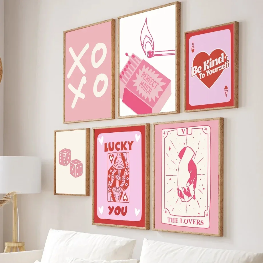 Pink Lucky Queen Heart Dice Match Pop Art Living Room Decor Poster And Print Wall Art Canvas Painting Home Wall Pictures Club