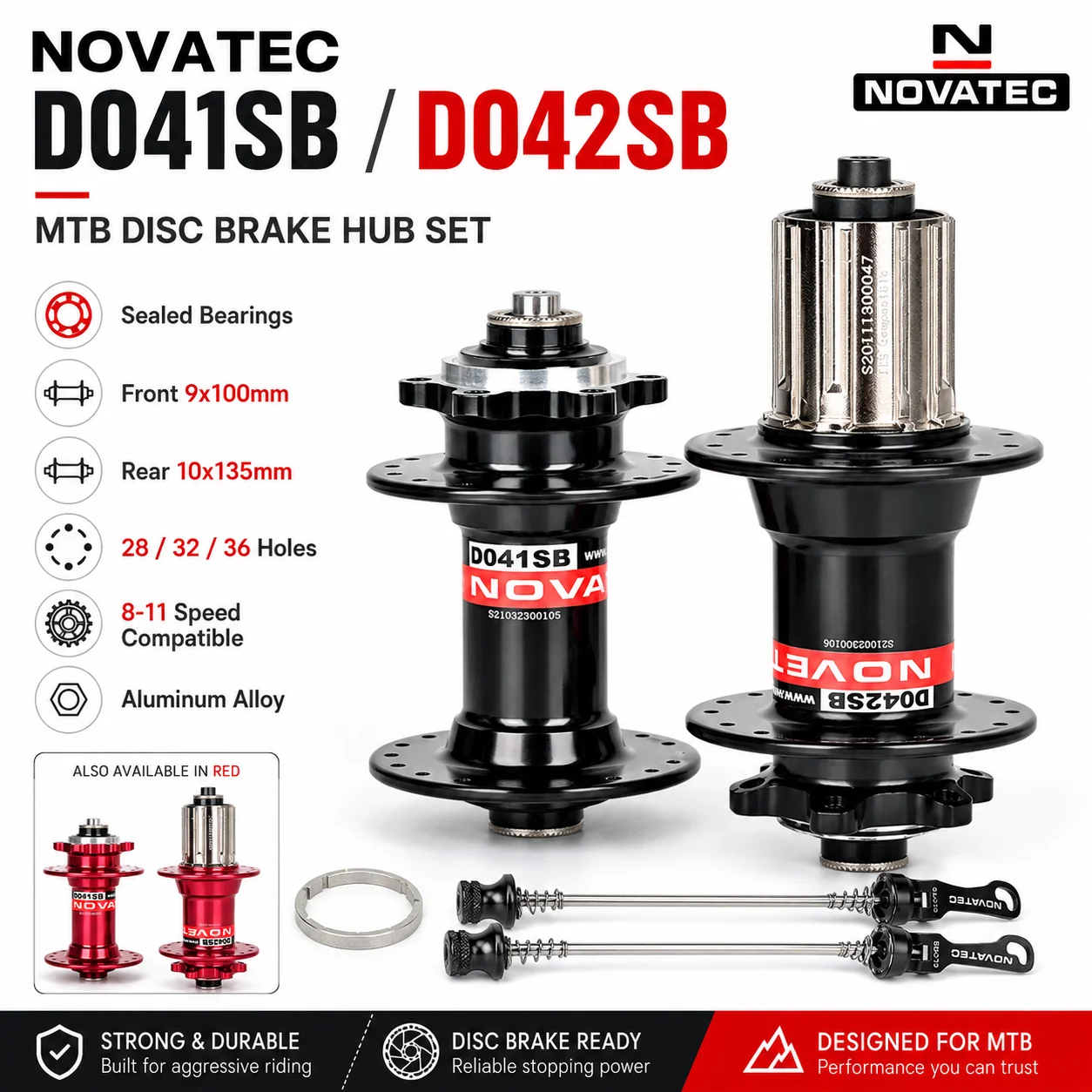 

Novatec D041SB D042SB MTB Disc Brake Hubs Front Rear 9x100mm 10x135mm QR Bicycle Hub Sealed Bearing 28 32 36H 8-11 Speed