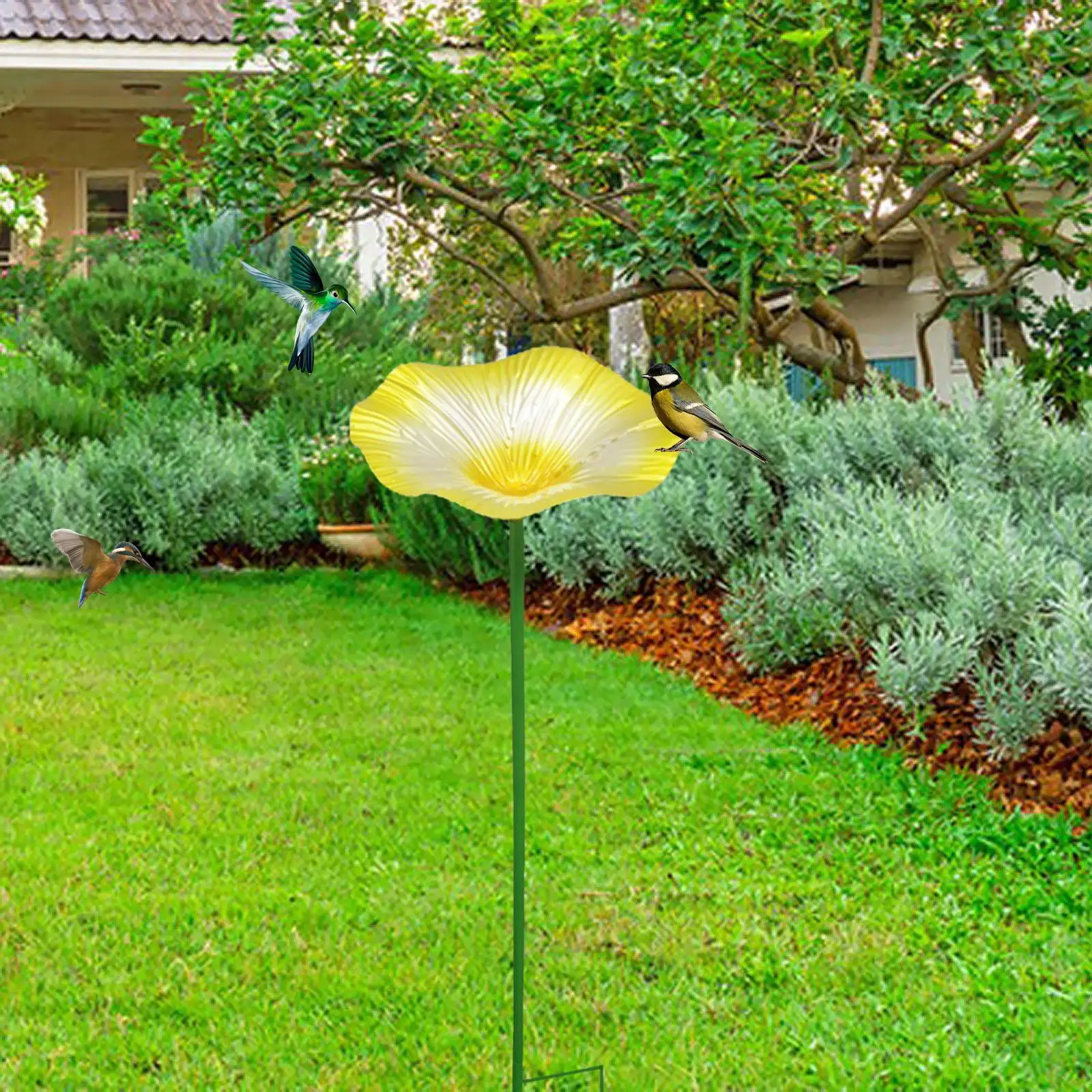 Bird Bath Morning Glory Shape Metal Decorative with Stand Ornament Decoration Bird Feeder for Lawn Yard Garden Balcony Patio