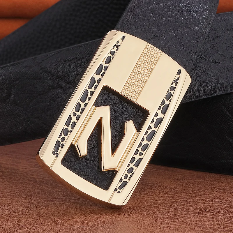 

High Quality Men Designer Belts Z Letter Coffee Slide Buckle Luxury Famous Brand Full Grain Leather 3.3cm Casual Ceinture Homme