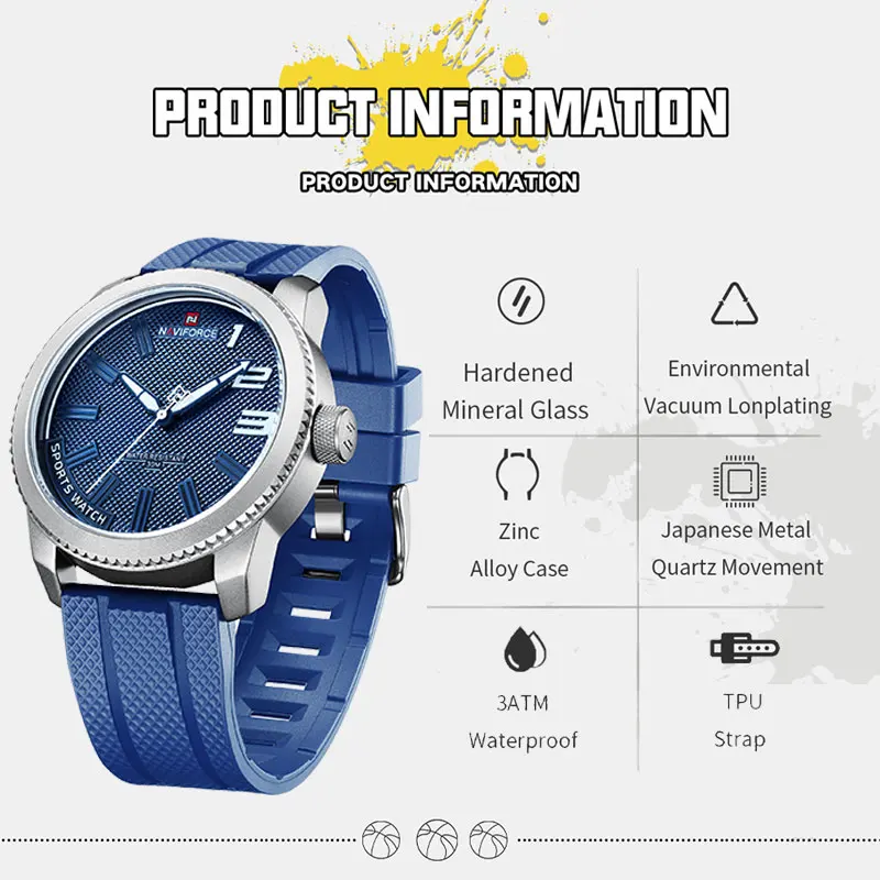 NAVIFORCE Silicone Band Sport Waterproof Watches for Men Casual Quartz Wristwatch Shockproof Design Male Clock Relogio Masculino