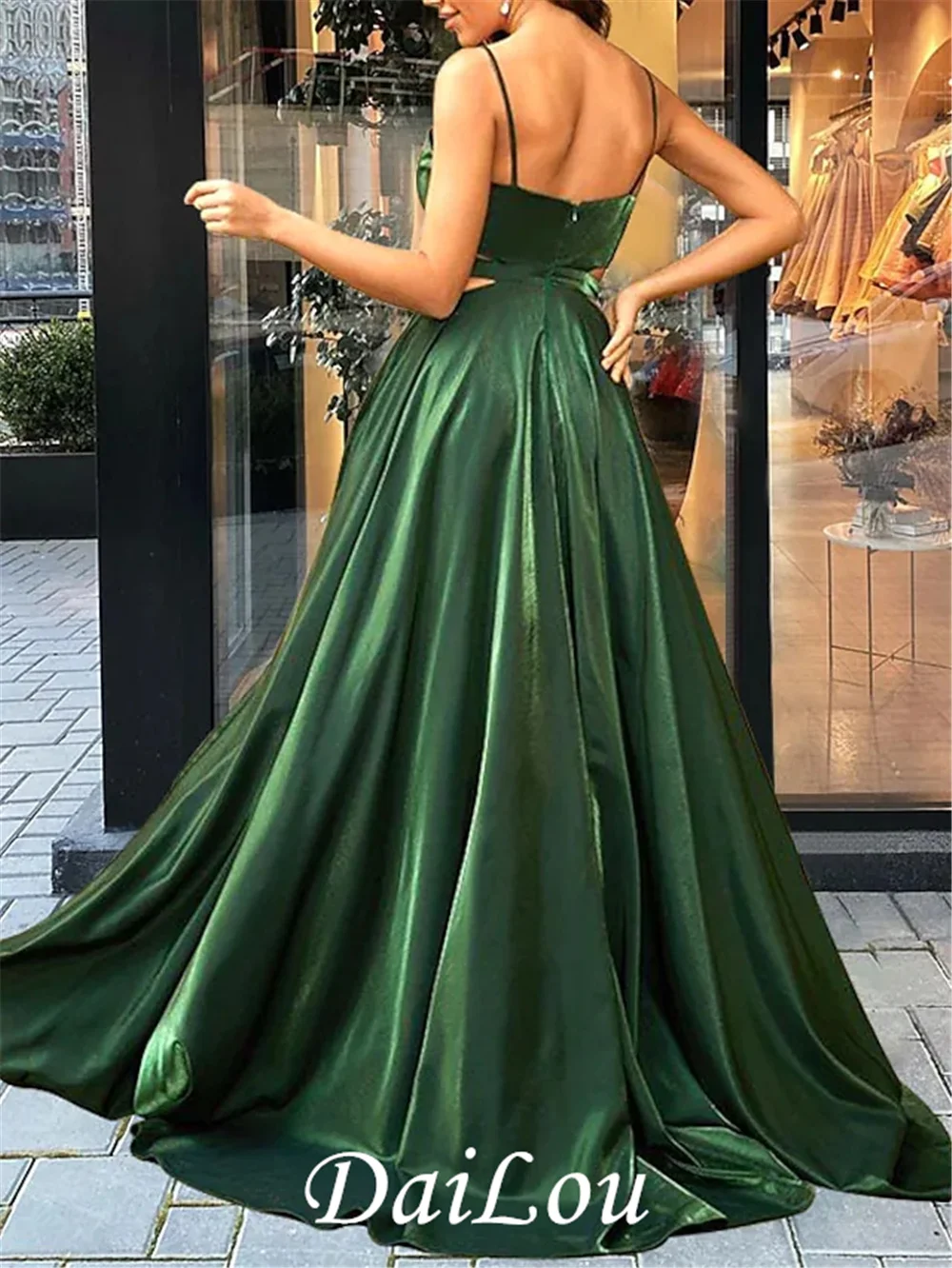 A-Line Cut Out Minimalist Prom Birthday Dress V Neck Sleeveless Floor Length Charmeuse with Slit