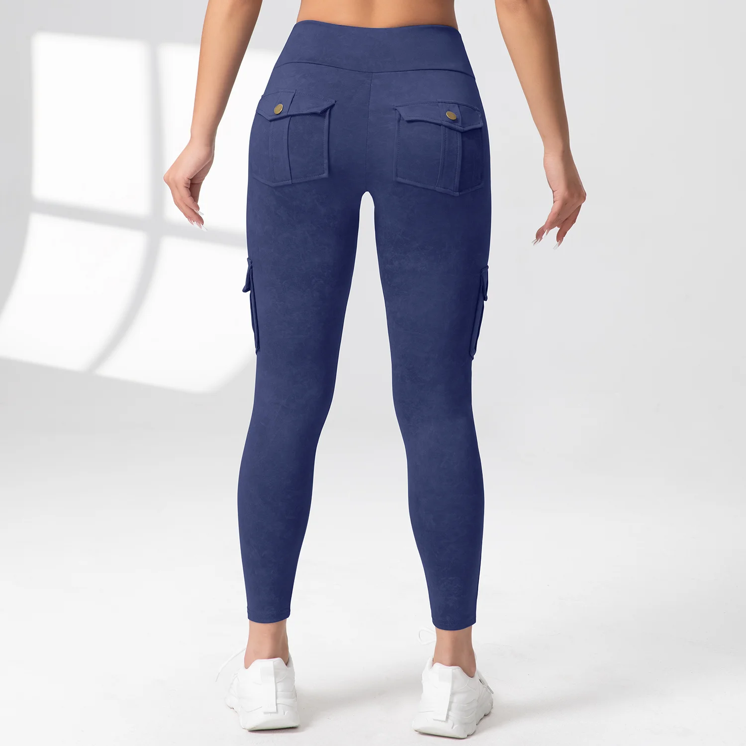 ผู้หญิงล้างพิมพ์โยคะ Cargo กางเกงขายาวพร้อมกระเป๋าเอวสูงยกสะโพกฟิตเนส Legging ยืด SLIM FIT ขี่จักรยานกางเกงกีฬา