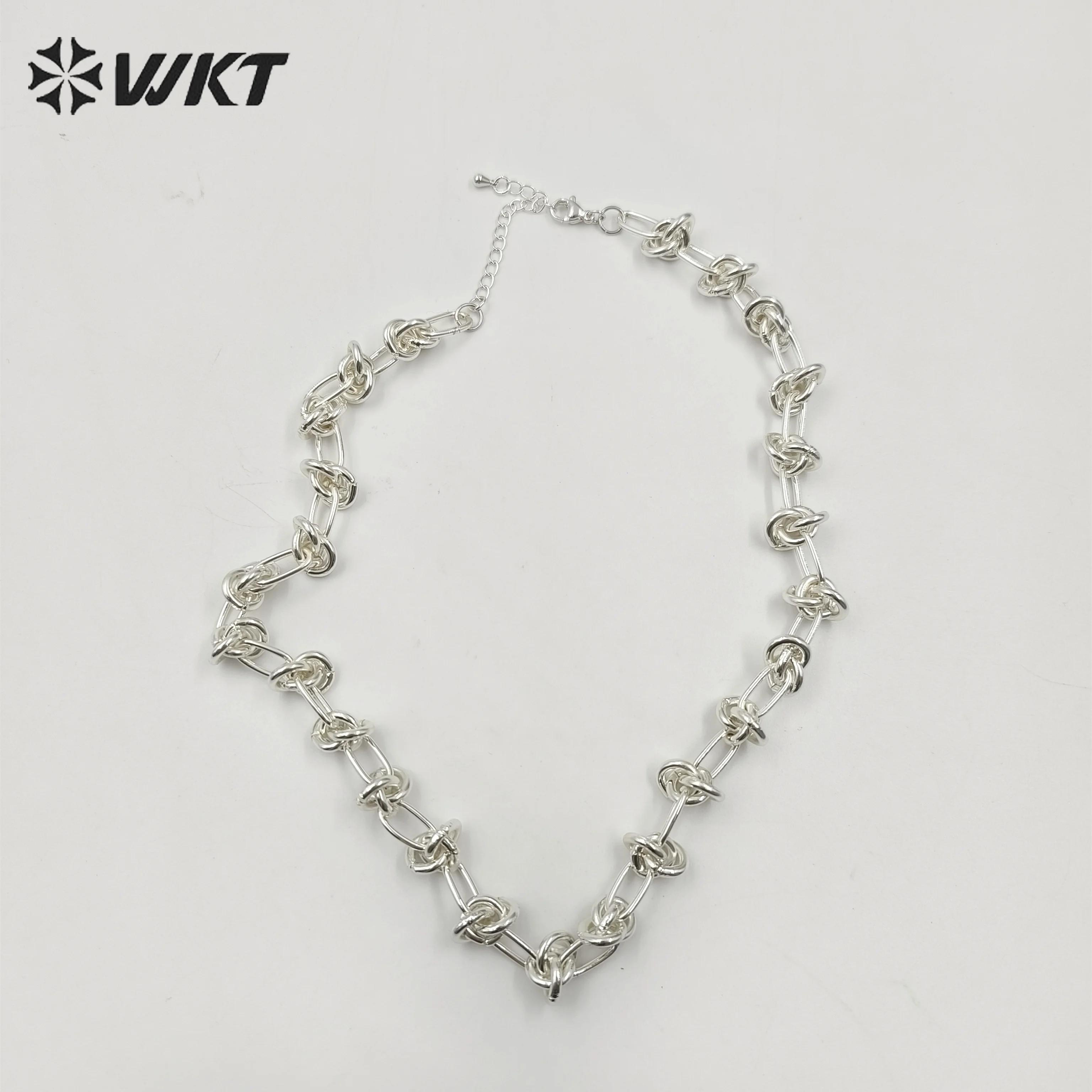 WT-BFN043 Wholesale 18k Real Gold/Silver Plated Metal Knotted Chain Necklace Women Fashion Simple Unisex Chunky Jewelry