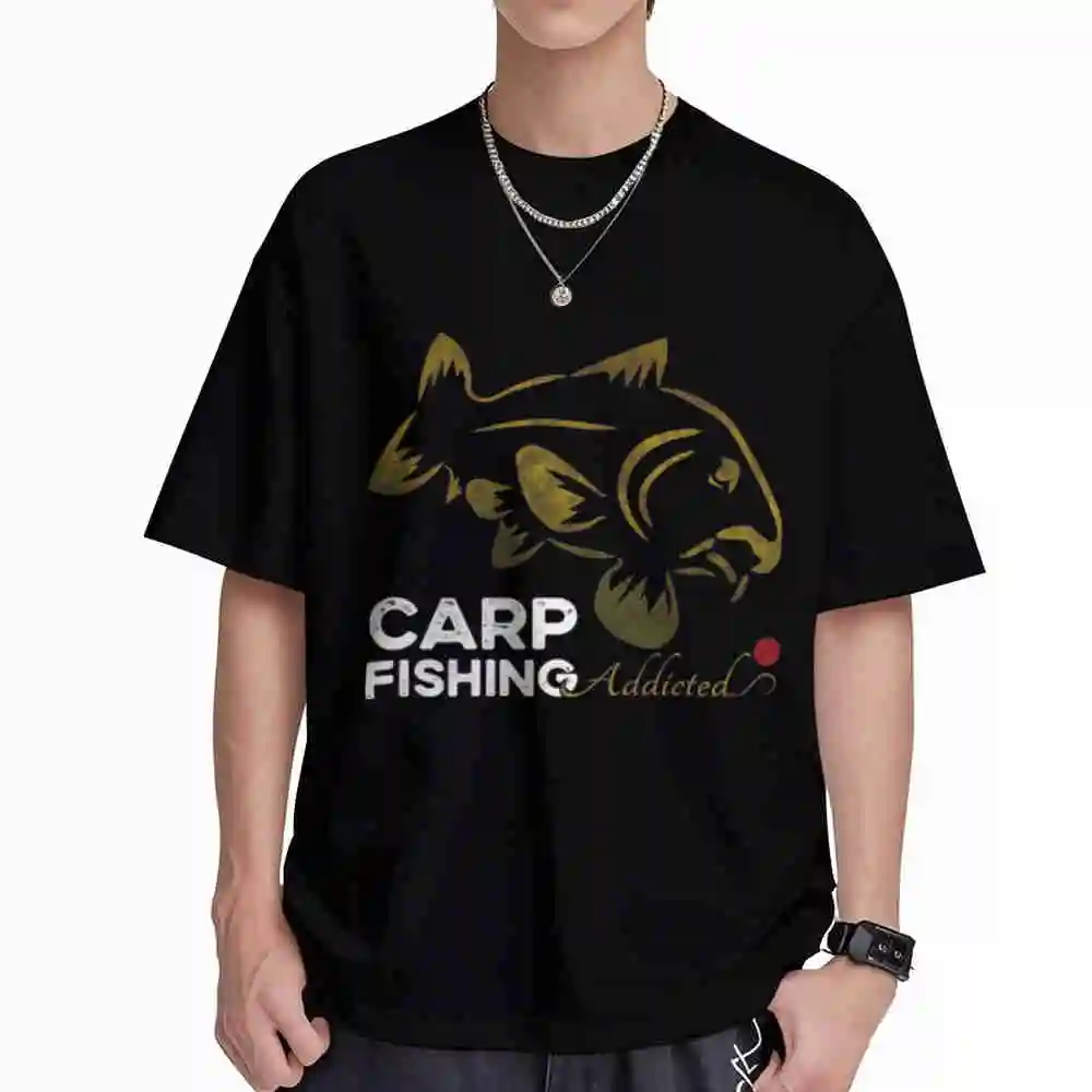 Carp Fishing Bait Addicted To Fish Short Sleeve Tee 100% Cotton T-Shirt