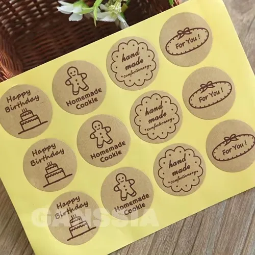 100pcs/lot Birthday Handmade series gift seal sticker DIY Kraft paper stickers Cute office School supplies (SS-1339)