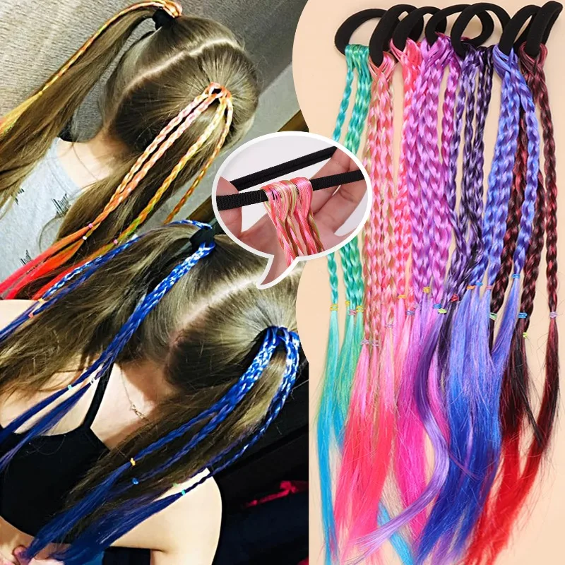 Synthetic Fiber Wig Braids Rubber Band Women High-temperature Resistant Pigtail Headwear Girls Braid Hair Ties Hair Accessories