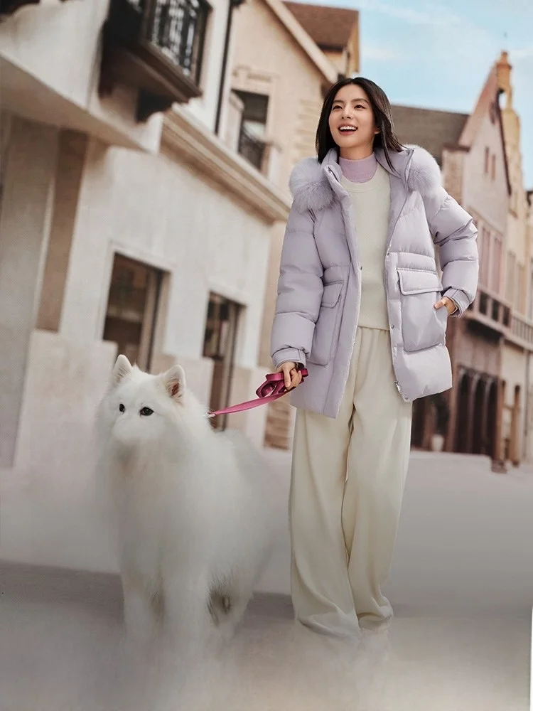 

Bosideng Winter Thiened Long Puffer Jaet Women's Warm Coat with Big kets Sweet Sle Polyester Fiber Du down Filling