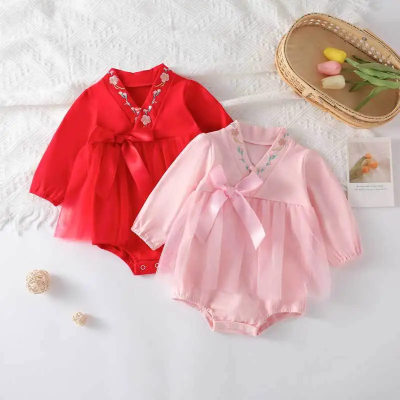 

Infant Baby Girls Jumpsuit Cotton Newborn Baby Girls Mesh Princess Bodysuits Spring Autumn Kids Clothes