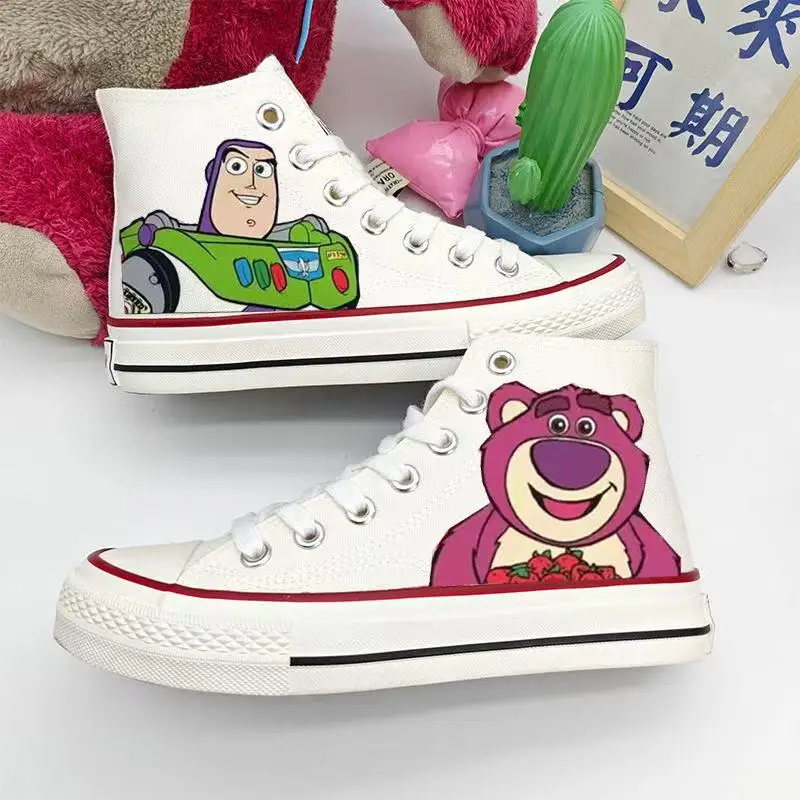 drop shipping 2025 new Buzz Lightyear Toy Story Lotso Huggin Bear grils white canvas shoes student sprots board shoes for women