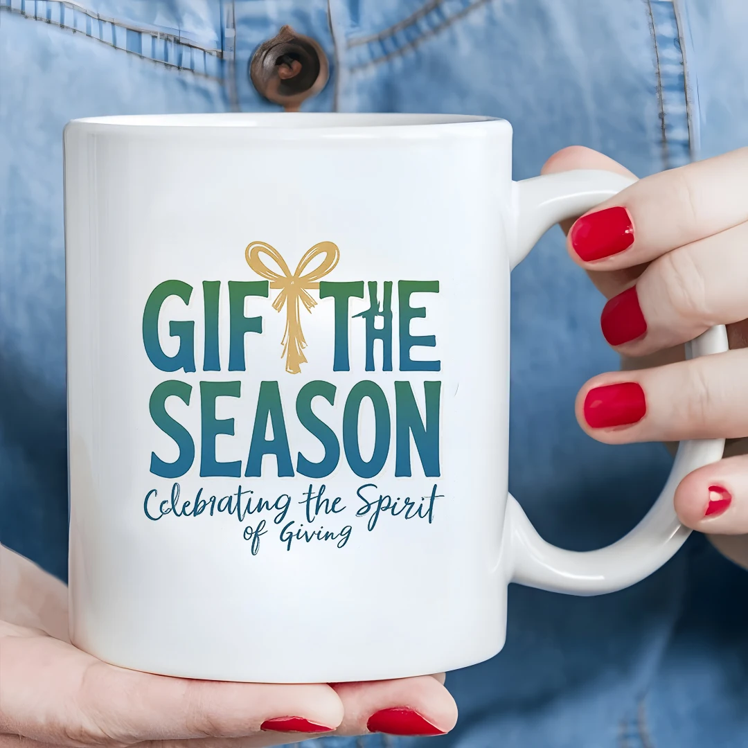 كوب 11 أونصة + مجموعة هدايا العيد - هدية عيد الميلاد، كوب ماء للأطفال بفيونكة متدرجة باللون الأزرق والأخضر، كوب قهوة للمكتب المنزلي