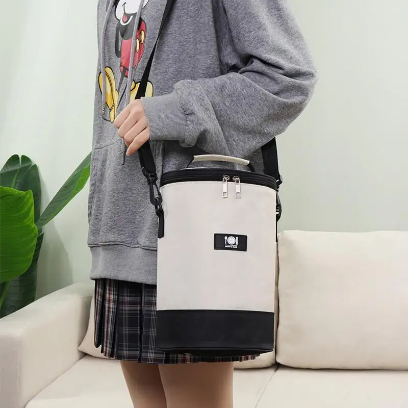 طالب علب الاغذية حمل حقيبة موضة جديدة تخزين مستديرة سميكة الألومنيوم احباط في الهواء الطلق معزول مكتب عامل وجبة أسطوانية الجلد المدبوغ #1