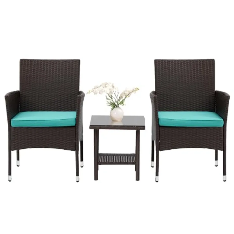 

Set of 3 Outdoor Furniture Set Patio Furniture Set Brown Conversation Set with 2 Rattan Chairs Glass Coffee Table for Coffee Ba