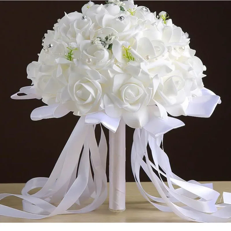 Bridal wedding bouquet foam artificial flowers white rose bouquet white hand-thrown flowers