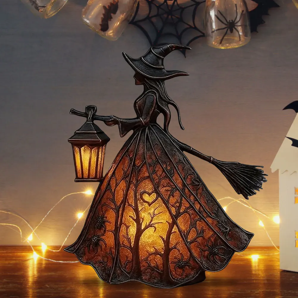 Halloween Decorations Halloween Witch Lamp Spooky Standing Night Light Unique Witch Statue Table Lamp for Bedroom