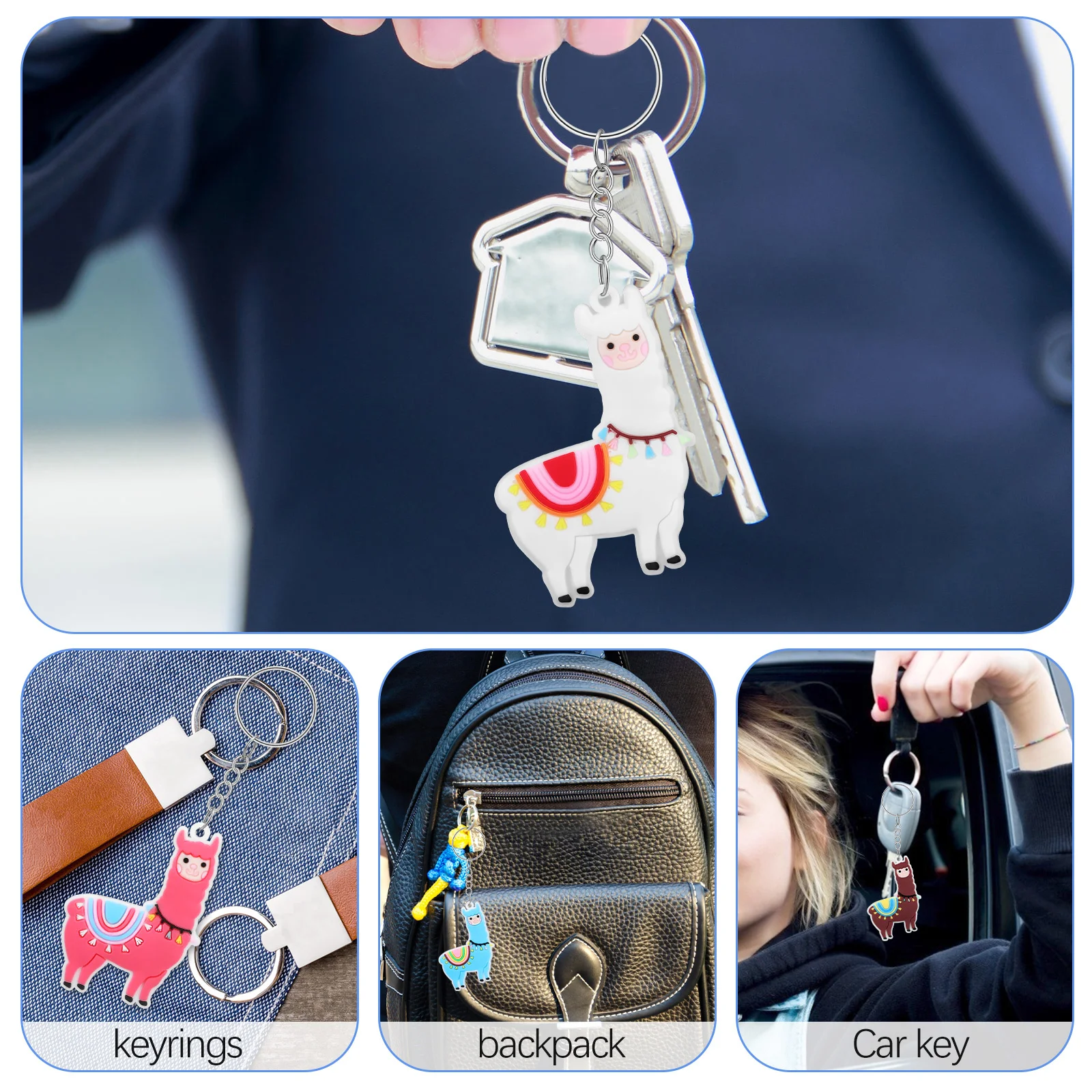 

12 Pcs Alpaca Keychain Cartoon Kawaii Keyrings Cute Animal Keychains Blue Pink White Brown Gifts Accessories Party Supplies Bag