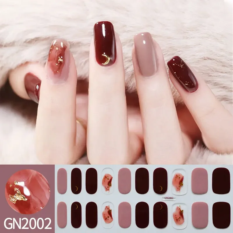 Woman\'s DIY Manicure Gel Nail Stickers Non Baking Lamp 20 Finger Adhesive Nail Sticker Full Paste Semi Cured Gel Nail Wraps