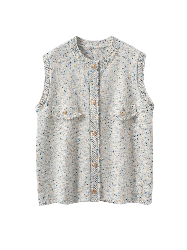 

Heavyweight Colored Bean Sleeveless Vest Women's Autumn Winter O-Neck 100% Cashmere Cardigan Sweater Warm Soft Casual Tops