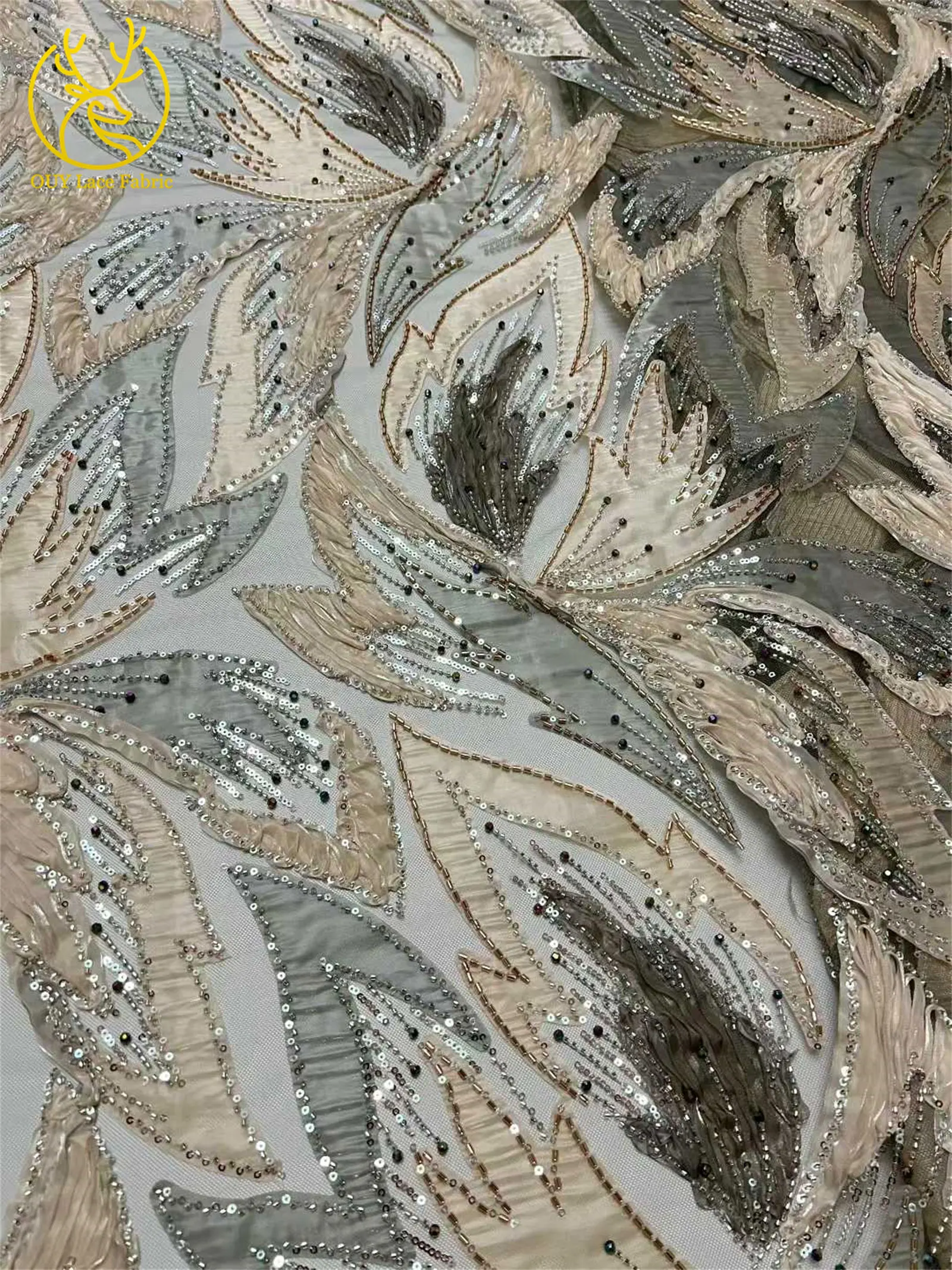 2026 Afrikanischer Perlen-Spitzenstoff 5 Yards Nigerianischer Französischer Pailletten-Tüll-Spitzenstoff für Damen-Abendkleider zum Nähen 5 Yards – Detail 20