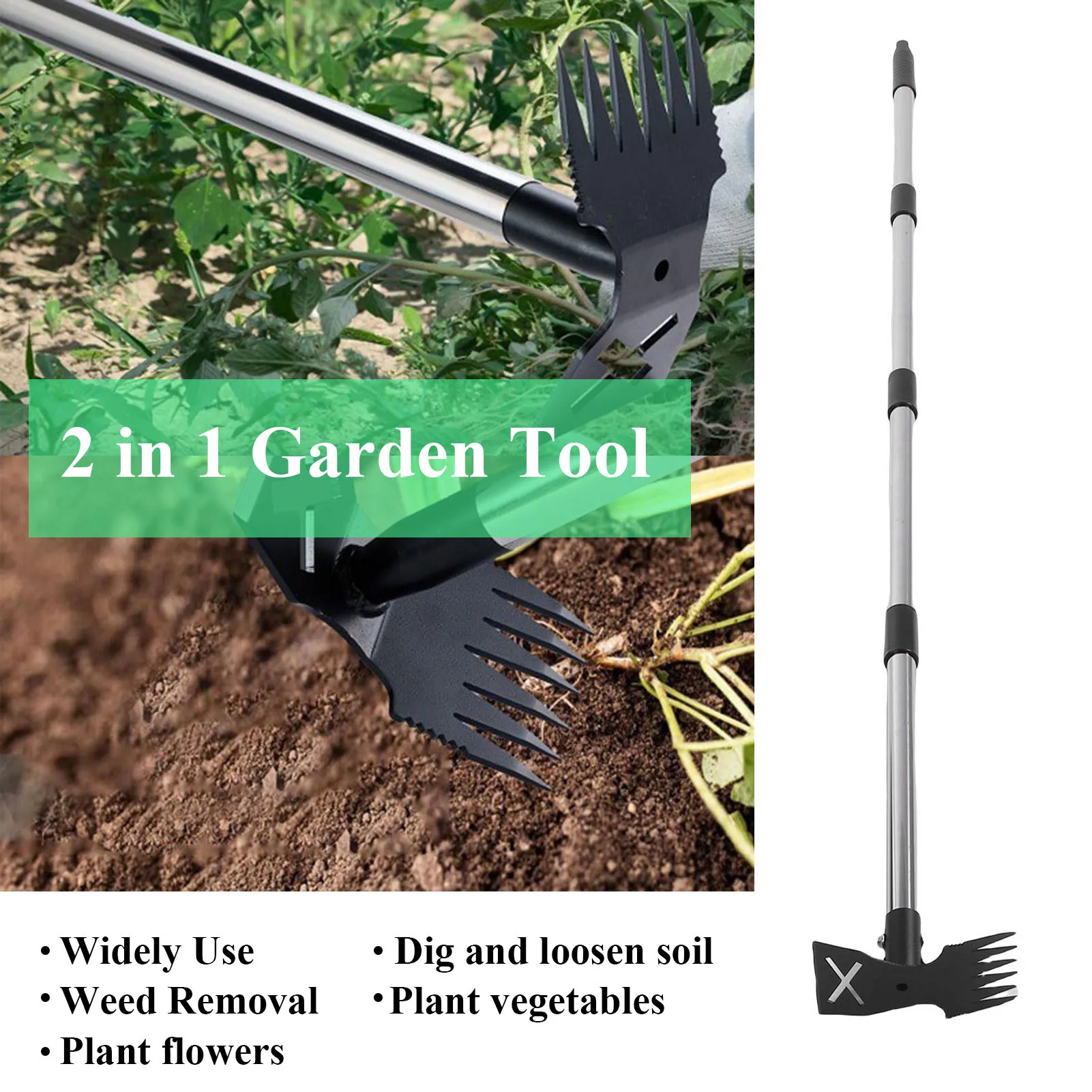 5Pcs Weed Puller Tool w Long Handle 60in Manual Weeder Remover Tool 2in1 Hand Weed Rake Garden Hoe Uprooting Weeding Pull