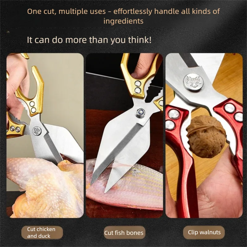 Stainless Steel Chicken Bone Shears, Fish Chicken And Duck Cutting Knives Kitchen Multi-Purpose Large-Head Scissors, Nutcrackes