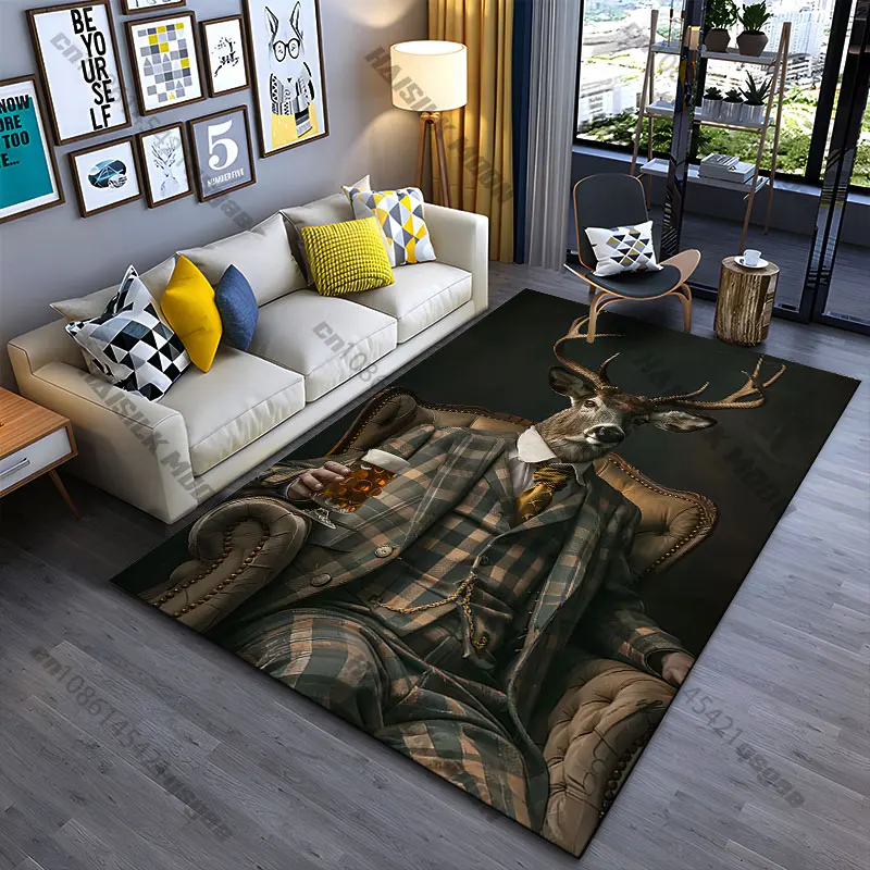 Deer in humanlike sophisticated attire carpet Yoga living room room decor children's crawling mat doormat area rug