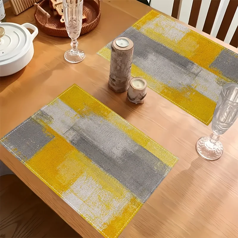 VIKAMA Yellow Gray Abstract Oil Painting Placemat, Geometric Ins Style Heat Resistant Table Mat view 5