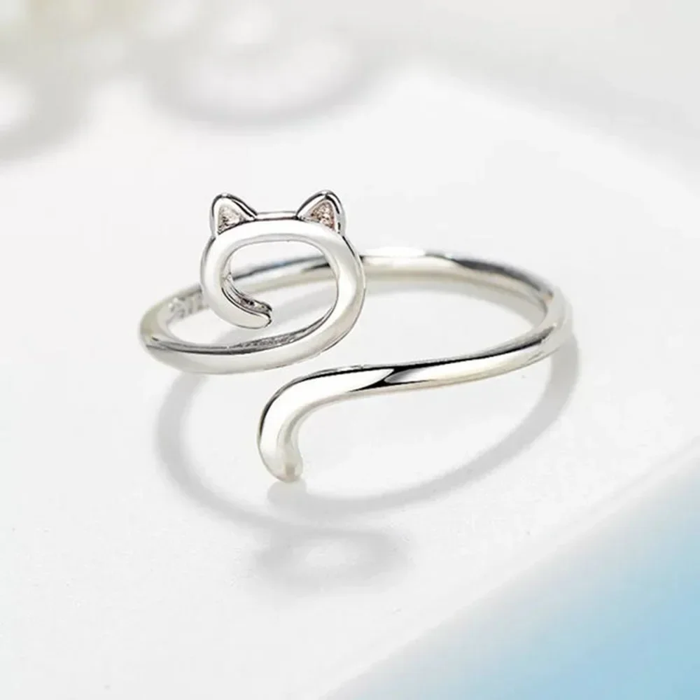 Adjustable Size Ring Cat Ears Cute Animal Open Crochet Ring Beginner Knitting Crocheting Loop Thread Wrapped Rings Jewellery