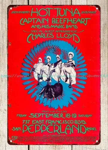 1970 concert poster Hot Tuna at Pepperland metal tin sign  living room decor