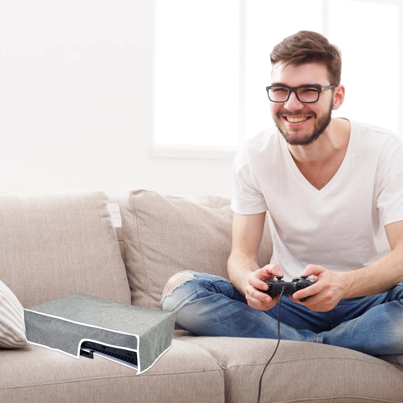 

Game Console Dust Cover Controller Protective for Protection Cap Oxford Cloth Grey