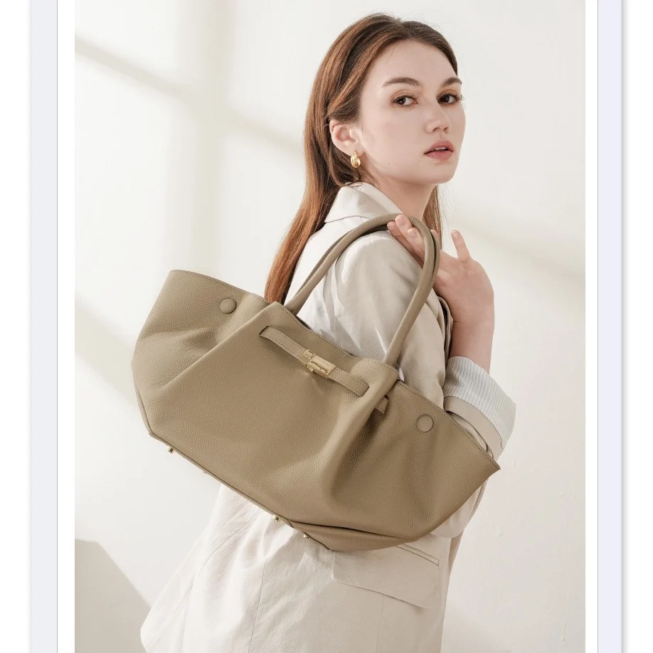

2025 New Wing ape Top Layer Cowhide Leather Tote Bag Commuter Large Capaci Women's Handbag Faionable Casual Sle