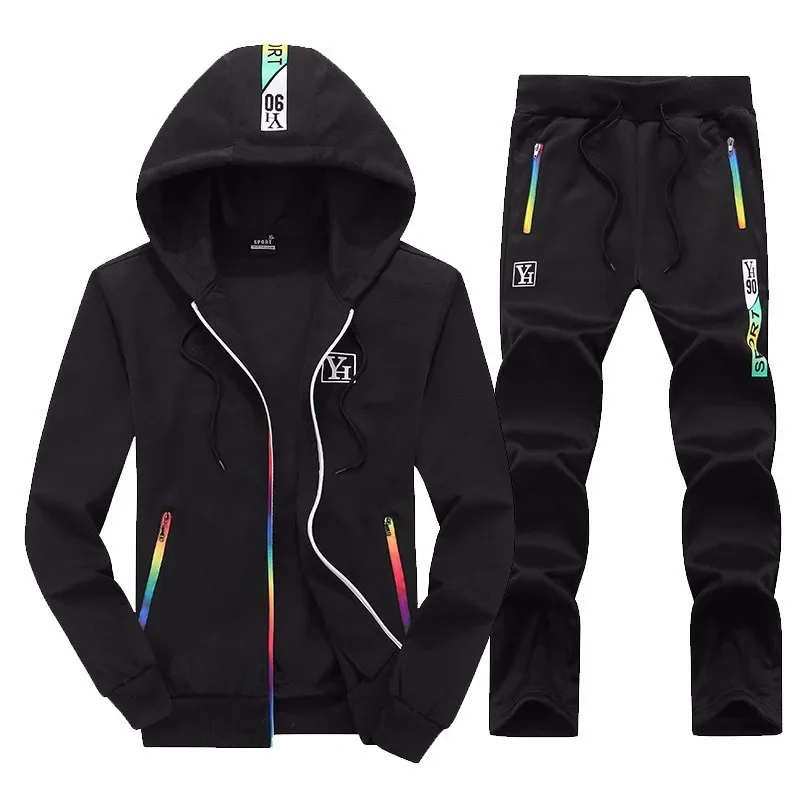 Motorcycle Winter Sweat Suit Sets 2 Pieces Hoodie Set Fleece Zipper Casual Sport Sweatpant Men Tracksuit Outfit Men\'s Clothing