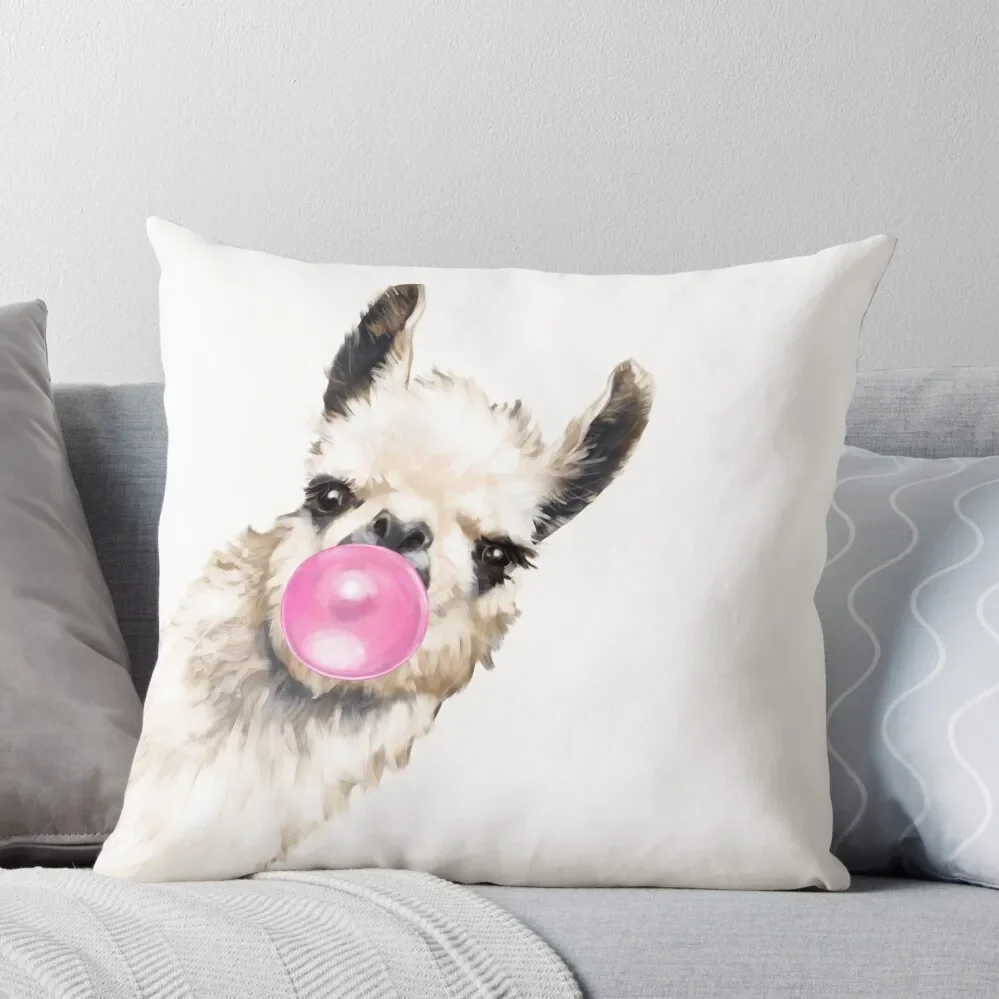 

Sneaky Llama with Bubble Gum Throw Pillow luxury decor Luxury Cushion Cover covers for pillows
