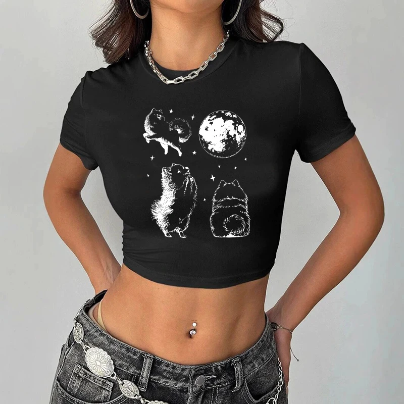 Camiseta con estampado de dibujos animados creativos para mujer, camiseta de manga corta estética Harajuku de los años 2000, ropa de calle Y2K, Top corto Vintage de verano