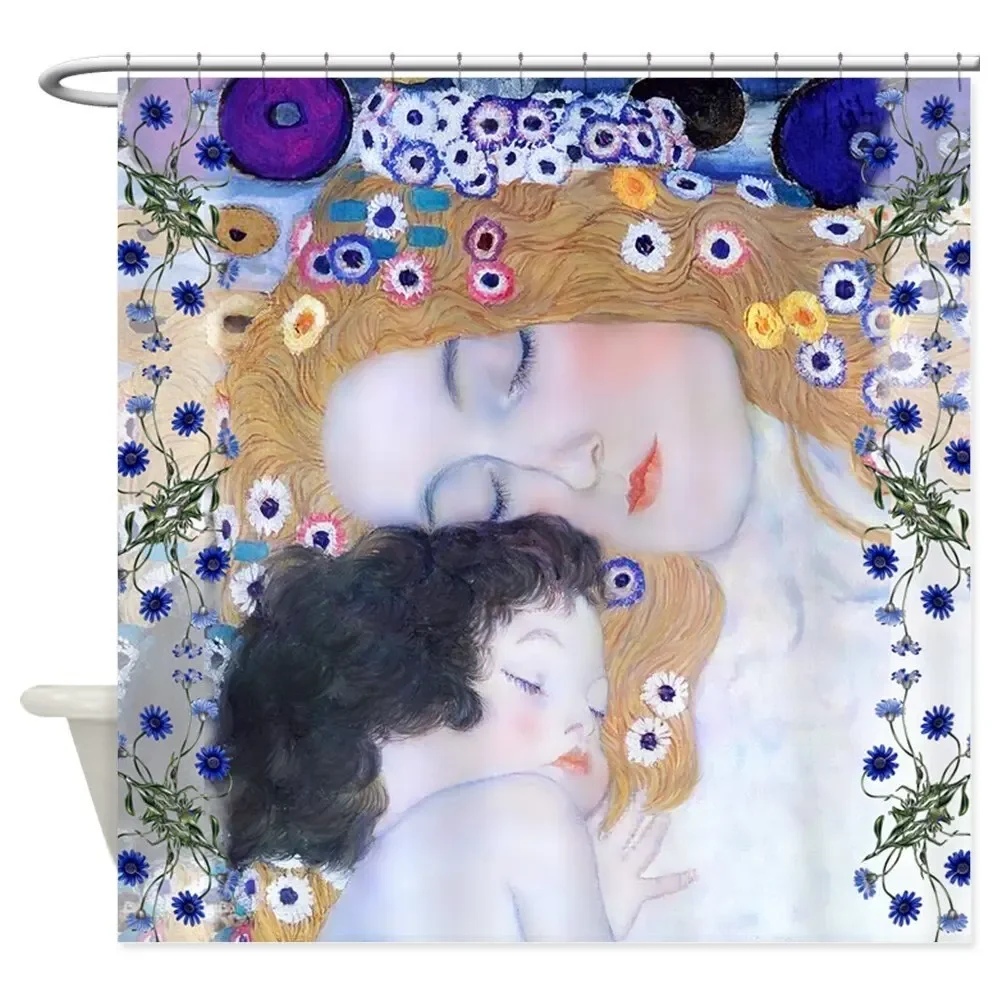 Design Gustav Klimt Mother & Child Decorative Fabric Shower Curtain Bathroom Polyester Decor