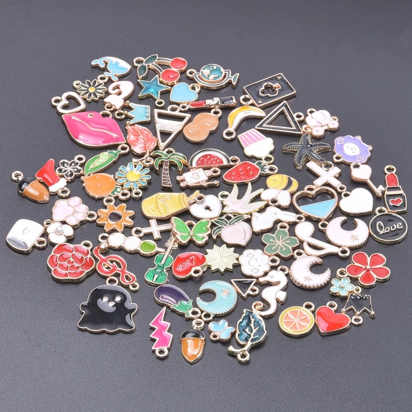 50PCS Random Colorful Mix Enamel Charms Animal Flower Pendant Alloy Tai Chi Sign Accessories Diy Earring Making,Material Jewelry