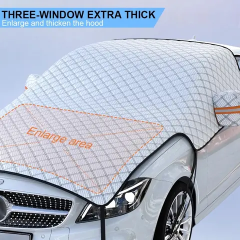 Upgraded Large Car Window Snow Cover-Windshield Shield with Hood Cover, Universal for Sedan/SUV/Hatchback,Winter Auto Protection