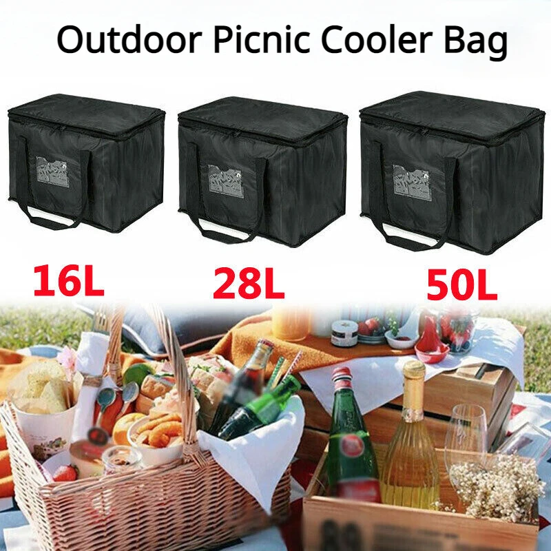 16l/28l/50l/70l isoliertes Auto tragbarer Mittags kühler zusammen klappbarer isolierter Picknick-Eis beutel Reiß verschluss Picknick Camping Zinn